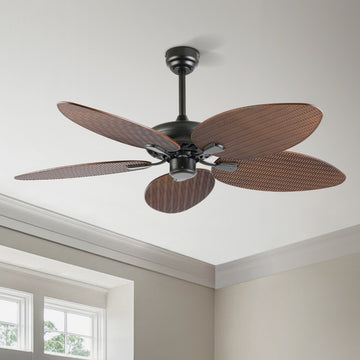 Raffles 52" Bohemian Industrial Iron/Plastic Mobile-App/Remote-Controlled 6-Speed Palm Blade Ceiling Fan - JONATHAN Y